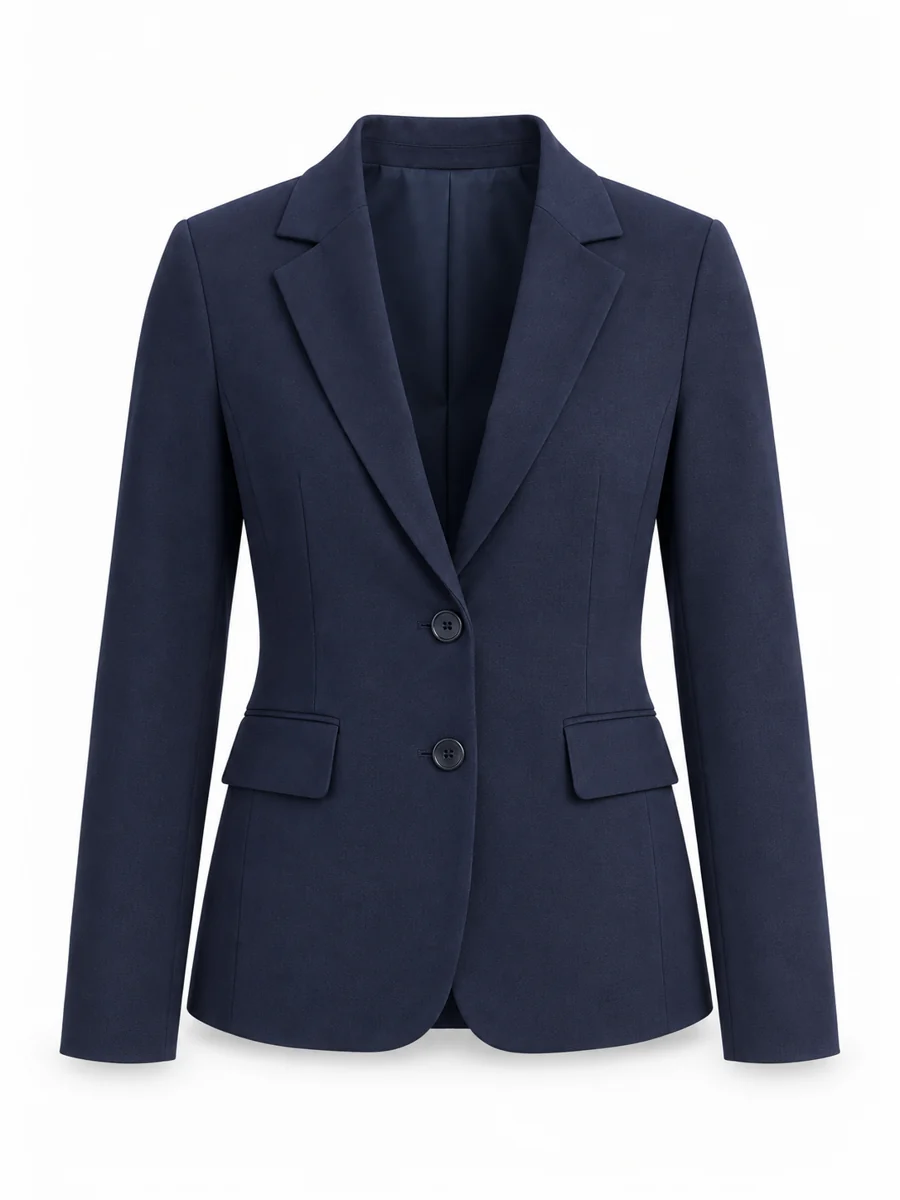Single-breasted office blazer, shown in Navy