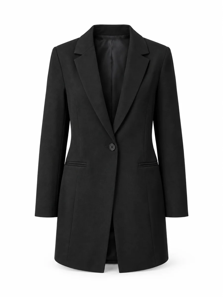 Relaxed longline blazer, shown in Black