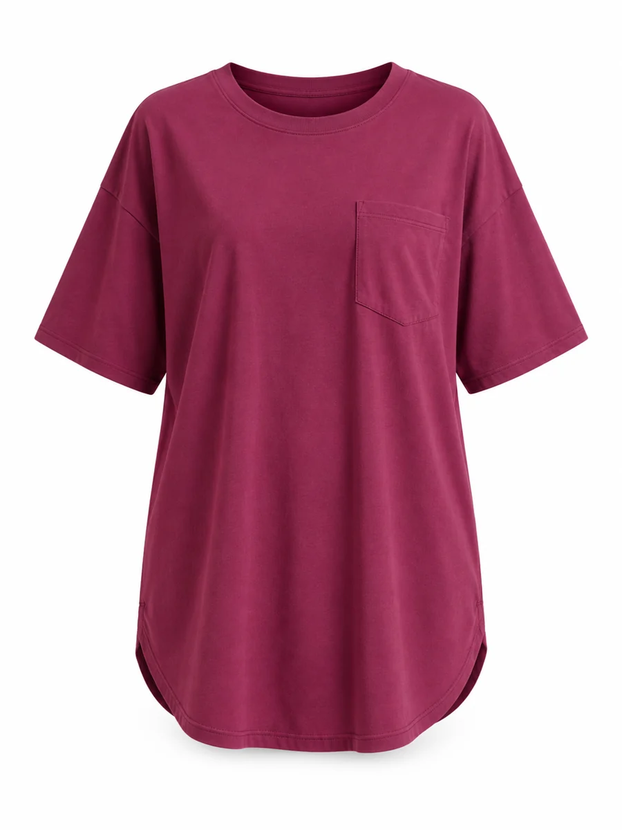 Oversized pocket T-shirt, shown in Berry