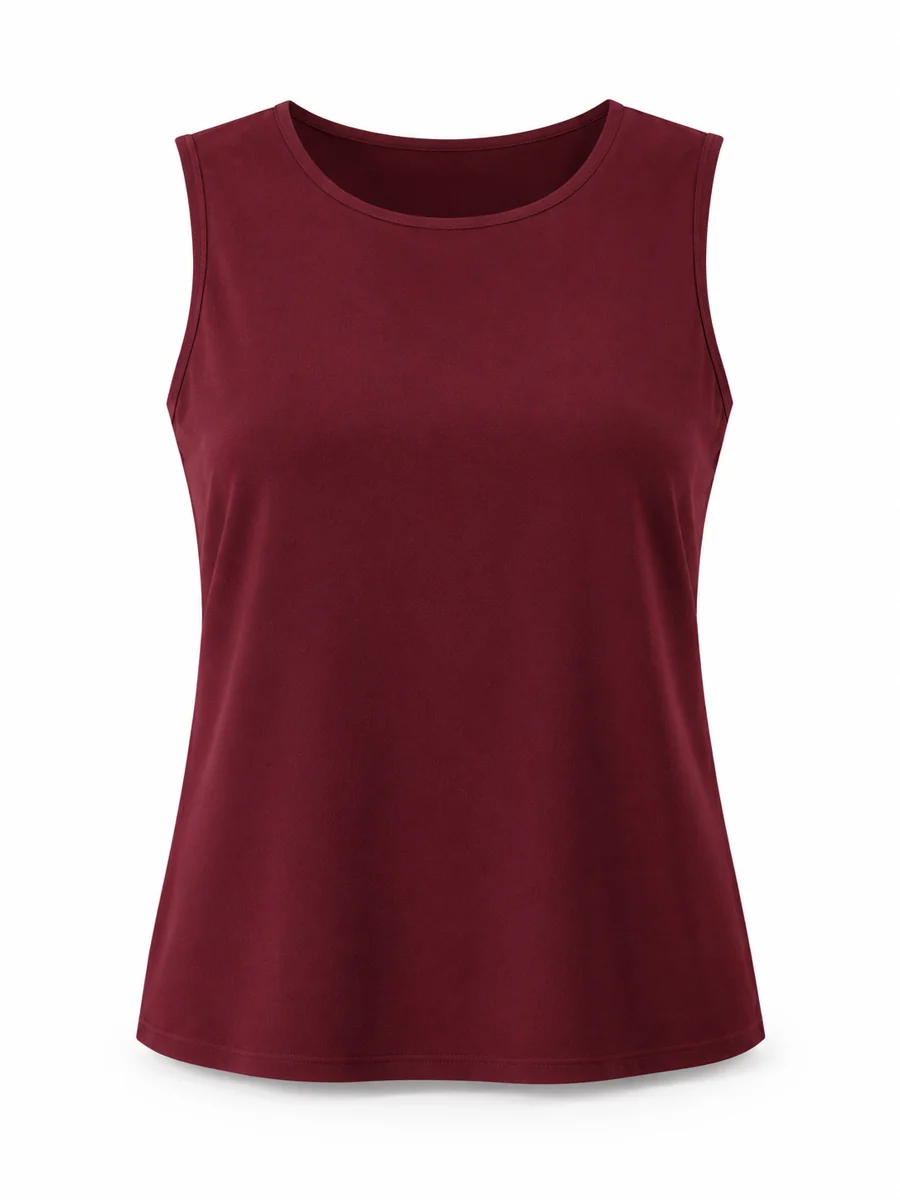 Smart sleeveless shell top, shown in Burgundy