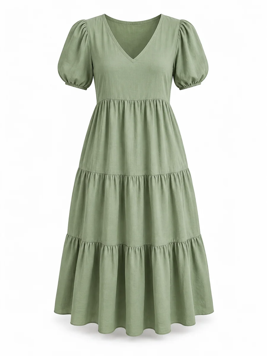 Tiered weekend dress, shown in Sage Green