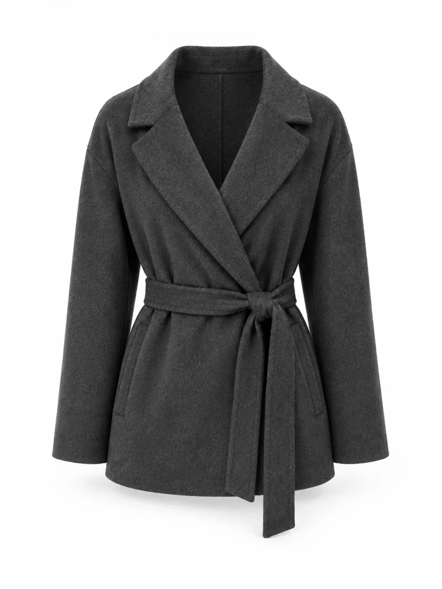 Belted wrap jacket, shown in Charcoal