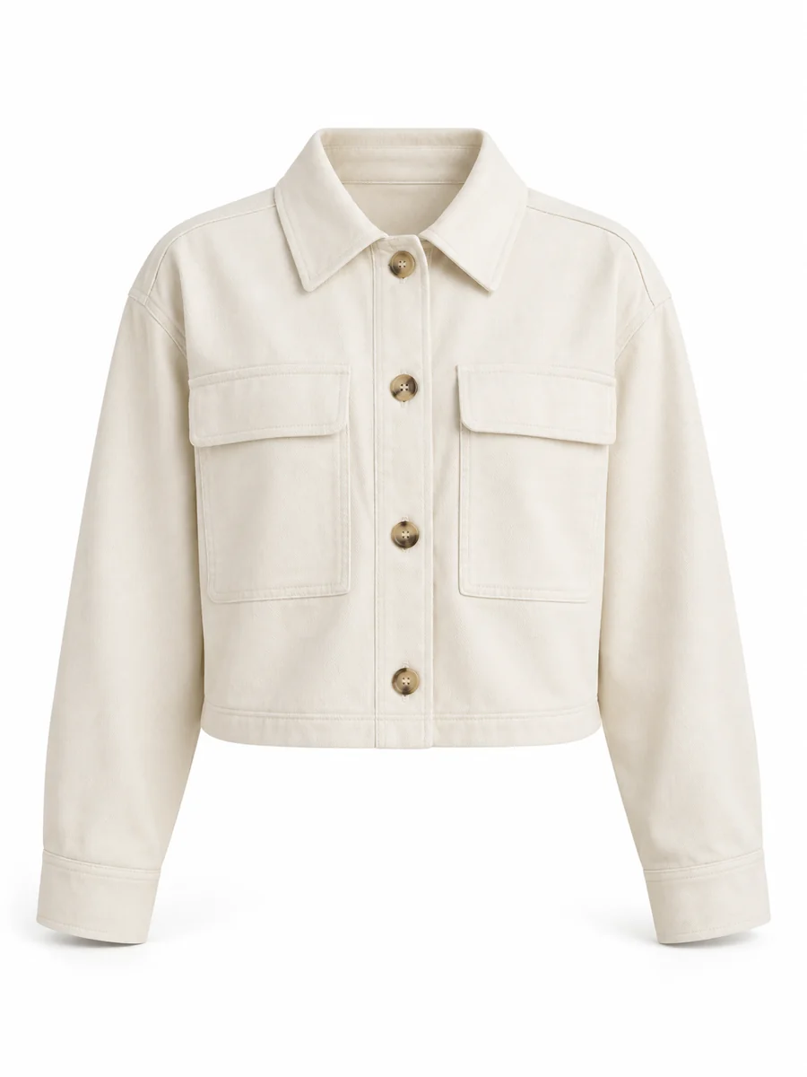 Cropped overshirt jacket, shown in Ecru