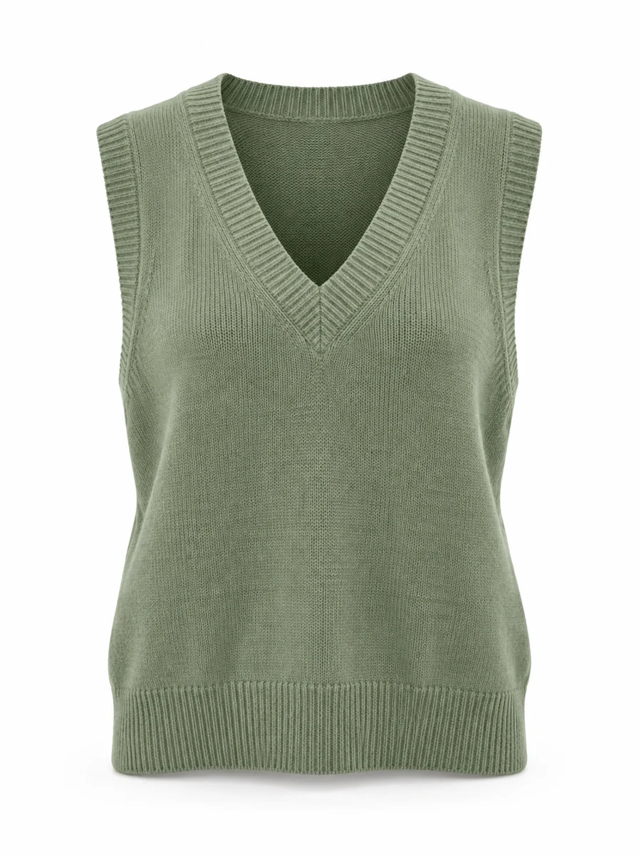 Sleeveless knit vest, shown in Sage Green