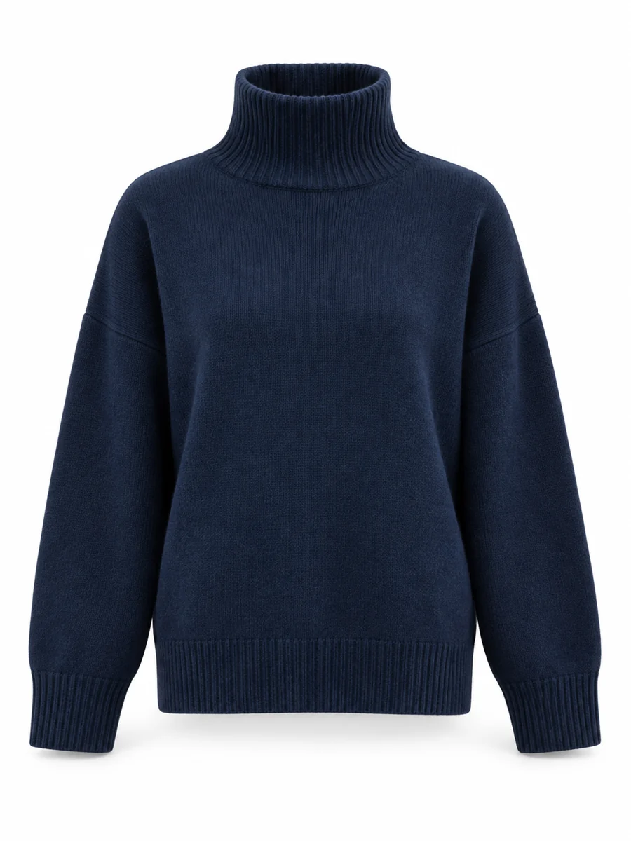 Funnel-neck jumper, shown in Navy
