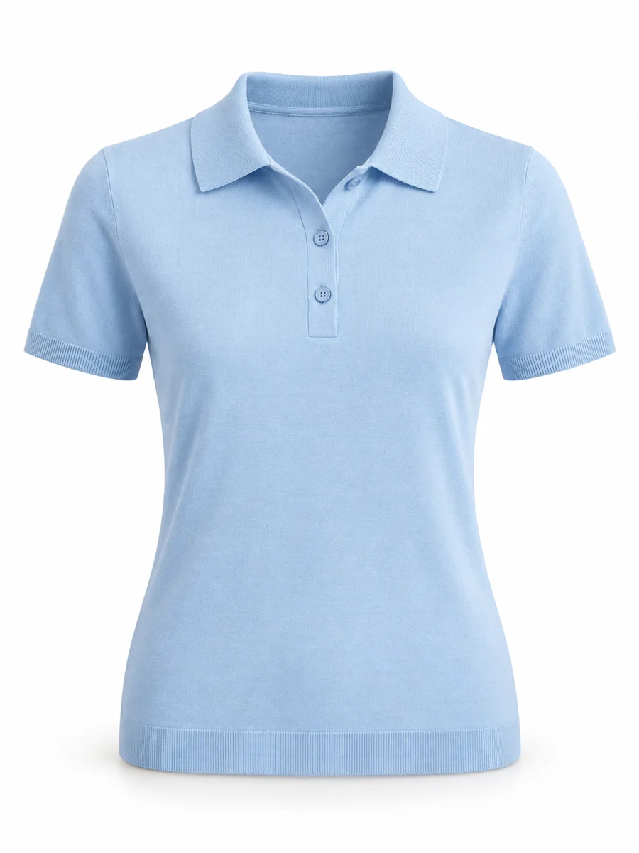 Fine-gauge polo knit, shown in Pale Blue