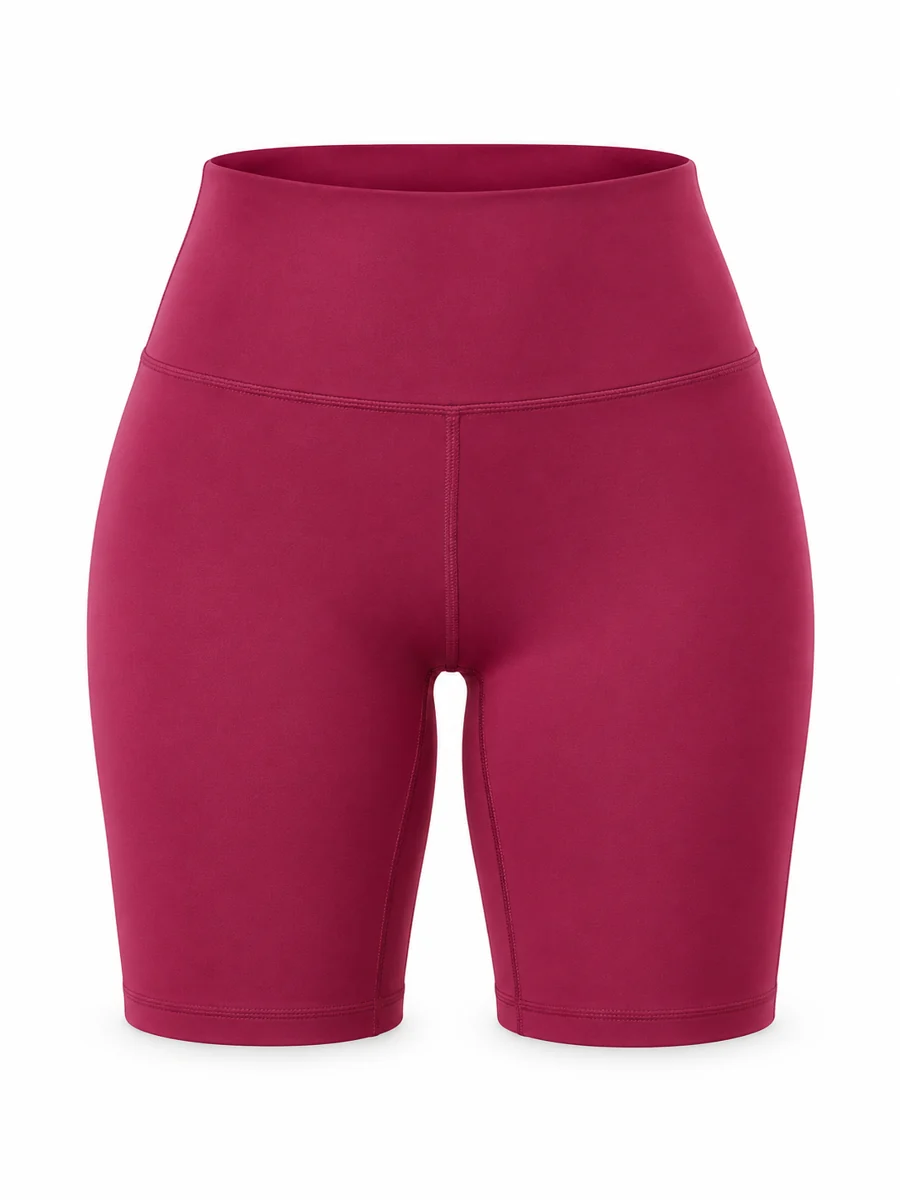 Cycling-style active shorts, shown in Berry