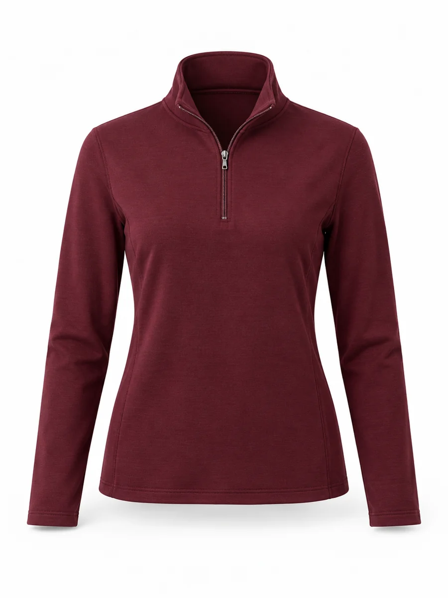 Half-zip warm-up top, shown in Burgundy