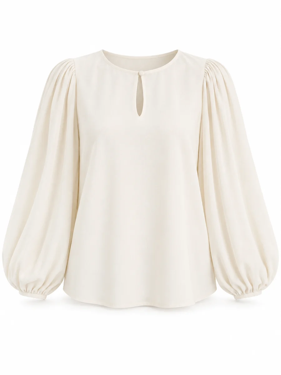 Balloon-sleeve blouse, shown in Cream
