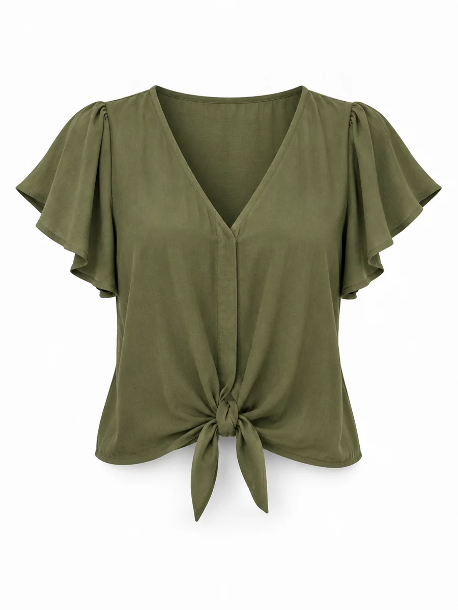 Tie-front weekend blouse, shown in Olive