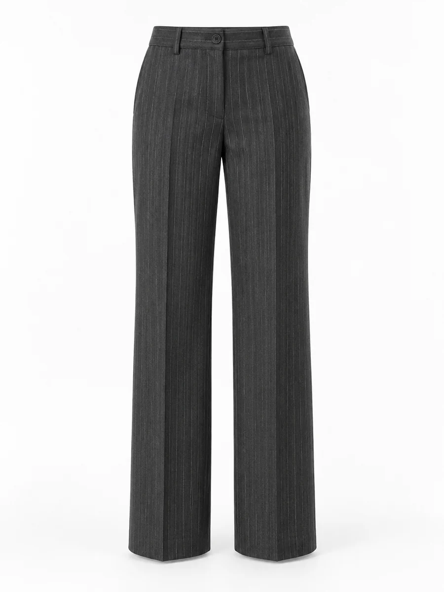 Pinstripe suit trousers, shown in Charcoal
